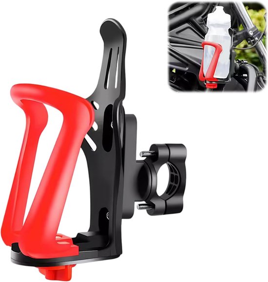 Bidonhouder fiets - Flessenhouder - Verstelbare maat - Twee installatiemethoden - Bidonhouder voor frames en sturen van 22-32 mm - Voor motorfietsen, scooters, racefietsen en mountainbikes - Rood