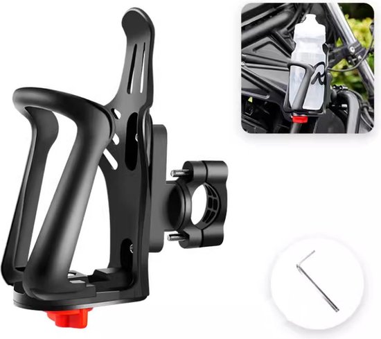 Bidonhouder voor de fiets - Bekerhouder voor de motorfiets met snelverstelknop - Bekerhouder voor de fiets met schroefgereedschap - Geschikt voor flessen met een diameter van 55-75 mm - Geschikt voor stuur en frame - zwart - 7.5*9*16.5