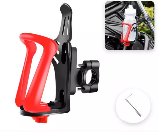 Bidonhouder voor de fiets - Bekerhouder voor de motorfiets met snelverstelknop - Bekerhouder voor de fiets met schroefgereedschap - Geschikt voor flessen met een diameter van 55-75 mm - Geschikt voor stuur en frame van Bidon