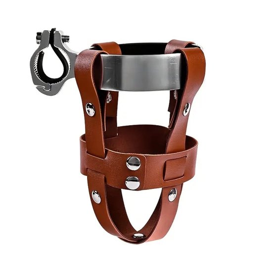 Bidonhouder voor op de fiets - Bekerhouder - fiets accessoires - Leer - Bekerhouder voor op het stuur - Koffie voor op de fiets - Eenvoudig te installeren - Bruin