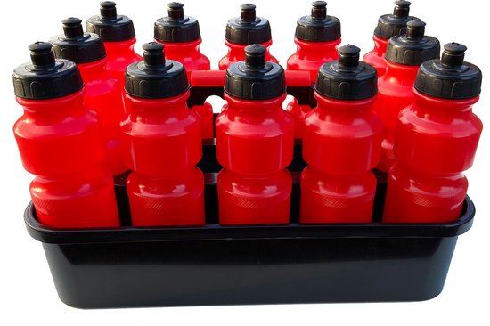 Bidonkrat met 12 bidons van 750 ml - Waterkrat - 12 bidons met krat - Bidonhouder Ciclón Sports - Rood