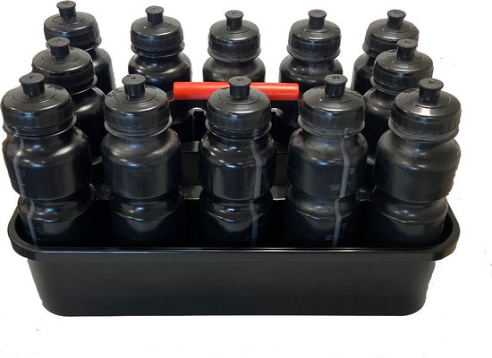 Bidonkrat met 12 bidons van 750 ml - Waterkrat - 12 bidons met krat - Bidonhouder Ciclón Sports - Zwart