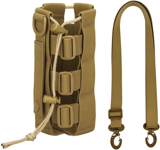Bidontas - Tactische waterfles pouch - Bidonhouder - Met riemen - Verstelbare waterfleshouder - Flessenhouder - Waterdichte waterkoker tas houder - Water flessenzakken met trekkoord - Bergsportaccessoires - Voor wandelen camping reizen sport - Bruin