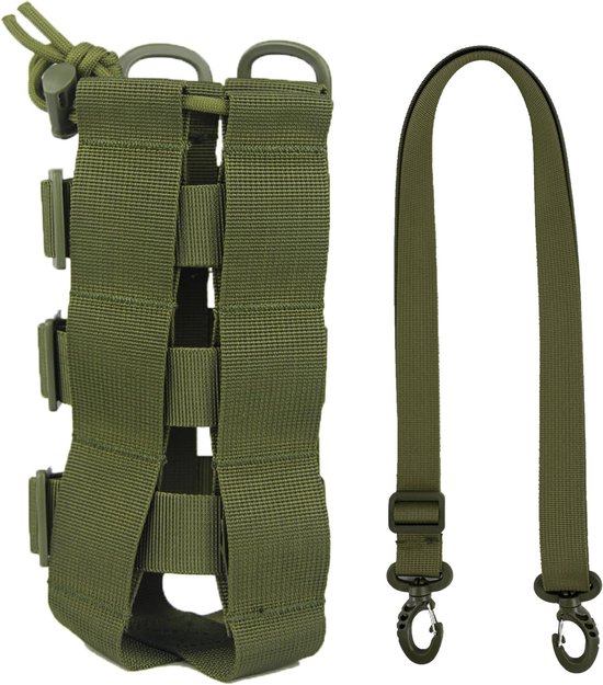 Bidontas - Tactische waterfles pouch - Bidonhouder - Met riemen - Verstelbare waterfleshouder - Flessenhouder - Waterdichte waterkoker tas houder - Water flessenzakken met trekkoord - Bergsportaccessoires - Voor wandelen camping reizen sport - Groen