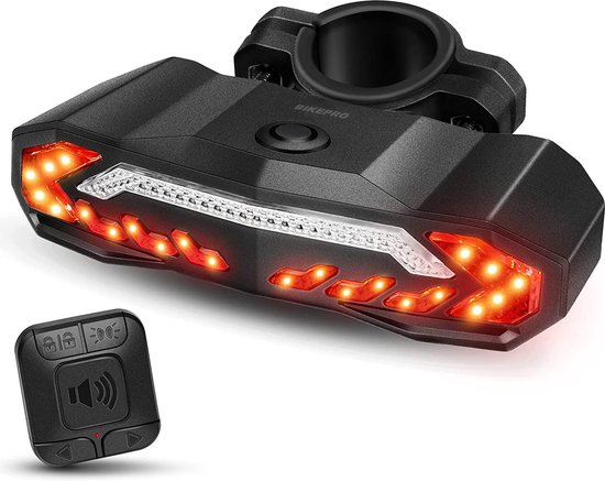 BikePro Fiets Achterlicht met Richtingaanwijzer en Fietsalarm - IP54 Waterdicht - USB Oplaadbaar - Fietslicht - Fietsverlichting van Merkloos