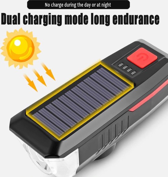 BikerVibes - Fietsverlichting USB Oplaadbaar – Voorlamp Fiets - Zaklamp - Solar – Voorlicht – LED - Waterdicht - Fietslampje - 250 Lumen - Zwart/groen