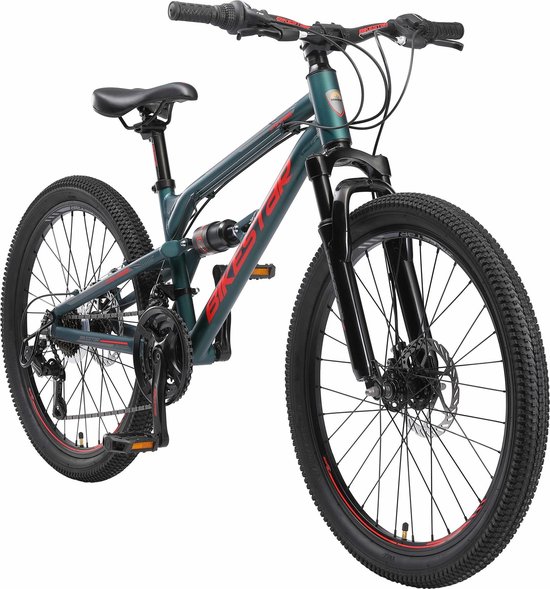 Bikestar 24 inch Alu MTB Fully, 21 speed, groen van Merkloos