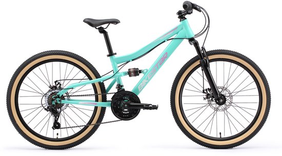 Bikestar MTB Fully staal 21speed 24inch mintgroen/roze