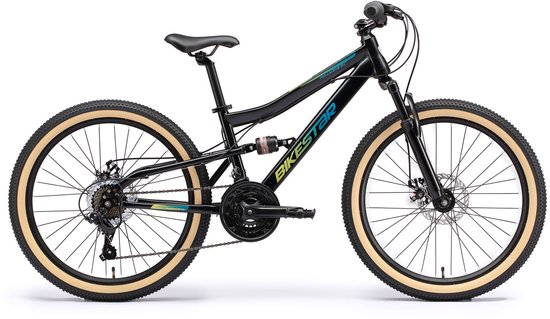 Bikestar MTB Fully staal 21speed 24inch zwart/petrol van Bikestar