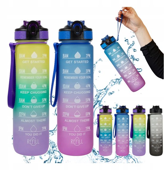 Bimberek - Motiverende Waterfles - 1L - Met Rietje - Voor Sport en Fitness