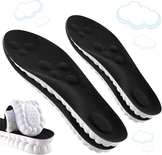 Binnenzolen - 2 paar memory foam binnenzolen met voetboogondersteuning, comfortabele massage binnenzolen voor mannen en vrouwen, vervangende binnenzolen voor sneakers, werklaarzen, ademend en schokabsorberend, zwart, geschikt voor maat 39/40 van Merkloos