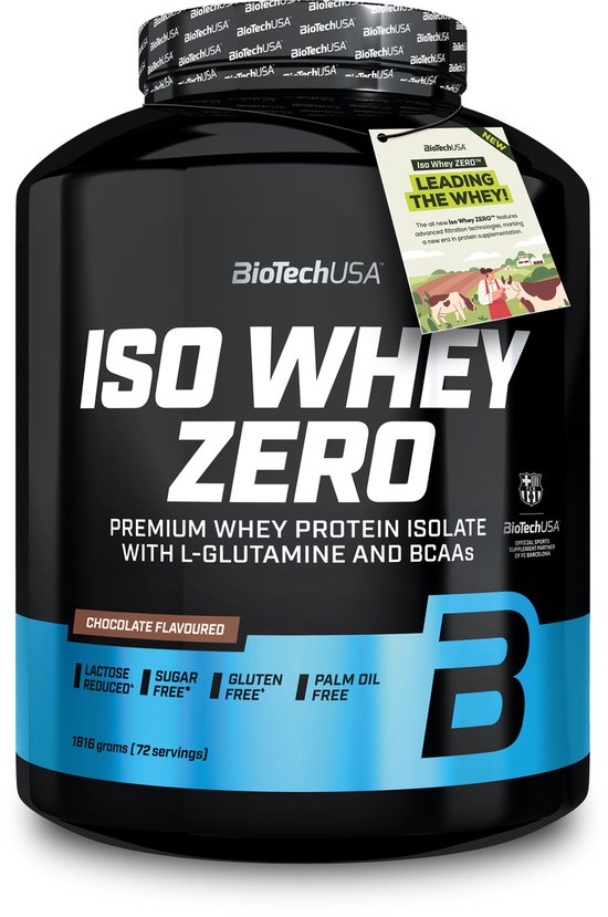 BioTechUSA Iso Whey Zero | Premium wei-eiwitisolaat | Grasgevoerd | Enzymvrij | Suiker- en glutenvrij, 1816 g, Chocolade van Merkloos