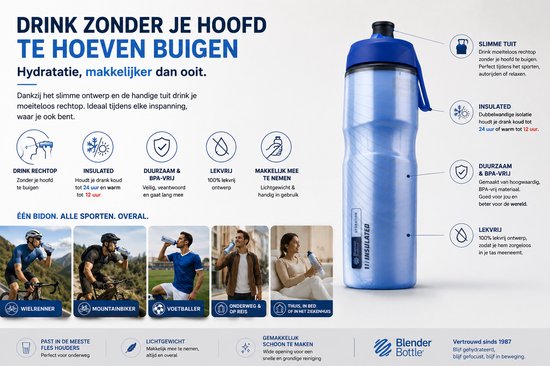 BlenderBottle® Hydration Halex Insulated 710 ml – Geïsoleerde Sportbidon | Houdt Drank Langer Koud | BPA-vrij | Lekvrij