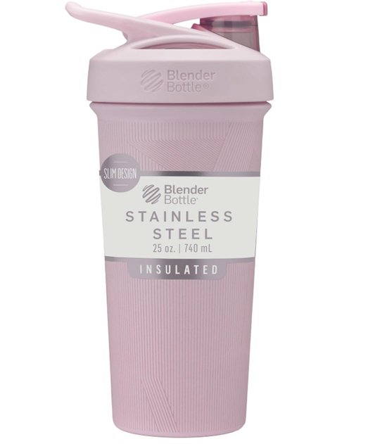 BlenderBottle Sport Sleek Stainless Steel Shaker 740 ml (Pink Stripes) – Geïsoleerde RVS Proteïne Shaker met BlenderBall – Lekvrij & BPA-vrij