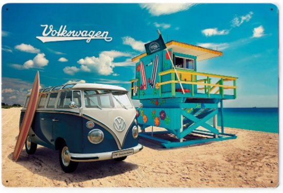 Blikken wandbord VW VW T1 Bulli Bus & Kever Blechschild 30x20cm van Nostalgic-Art