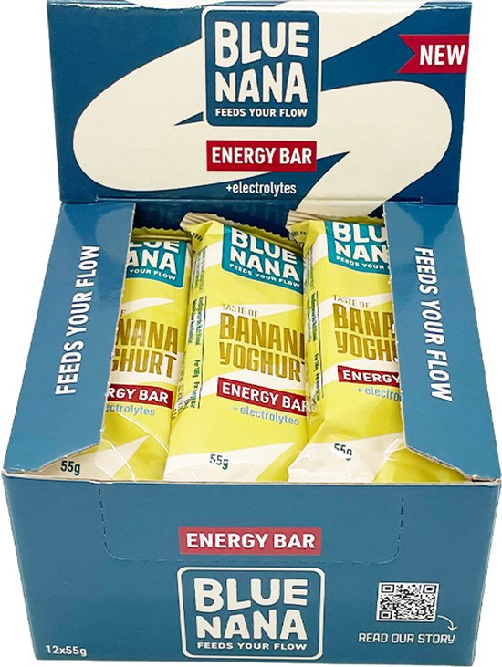 Blue Nana Energy Bars Banana Yoghurt - 12 x 55g - 40g Koolhydraten per bar - Extra elektrolyten - Sportvoeding