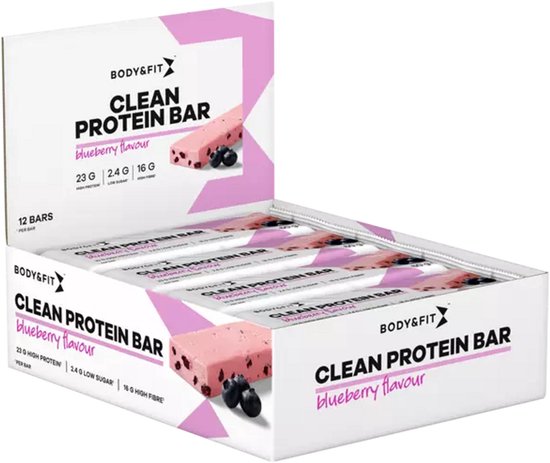 Body & Fit Clean Protein Bar - Proteïne Repen / Eiwitrepen - Blueberry - 12 stuks