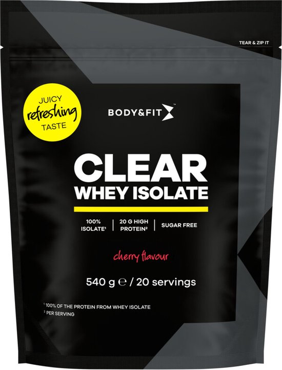 Body & Fit Clear Whey Isolate - Clear Whey Protein - Proteine Poeder - Proteine Ranja - Eiwit Limonade - Cherry - 270 gram (10 shakes) van Merkloos