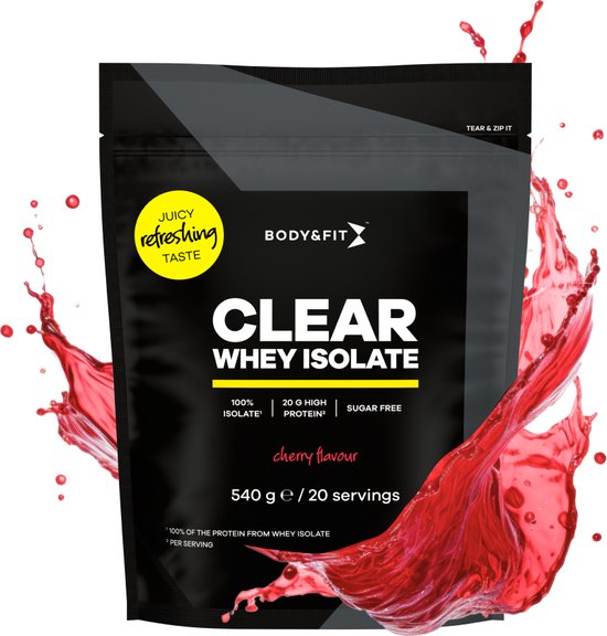Body & Fit Clear Whey Isolate - Clear Whey Protein - Proteine Poeder - Proteine Ranja - Eiwit Limonade - Cherry - 540 gram (20 shakes) van Merkloos