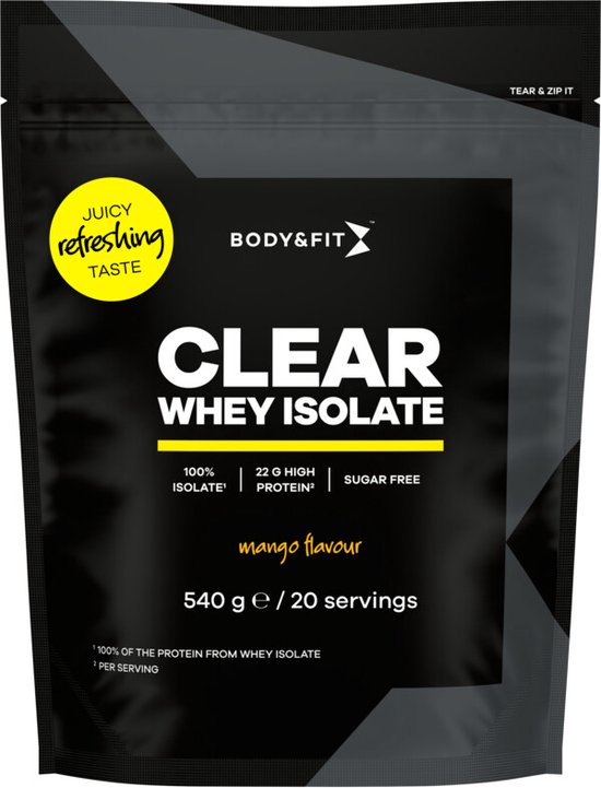 Body & Fit Clear Whey Isolate - Clear Whey Protein - Proteine Poeder - Proteine Ranja - Eiwit Limonade - Mango - 270 gram (10 shakes) van Merkloos