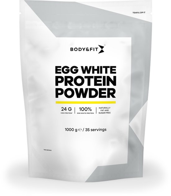 Body & Fit Egg White Protein Powder - Proteine Poeder / Eiwitshake - Puur ei-eiwit - 1000 gram (35 shakes) van Merkloos
