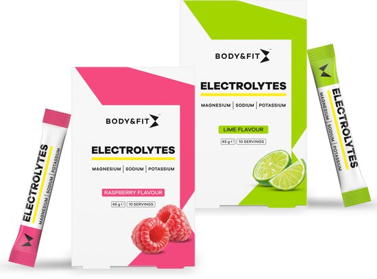 Body & Fit Electrolytes Bundel - Elektrolyten Poeder - Elektrolyten Drink - Raspberry en Lime - 90 gram (2x10 sticks) van Merkloos