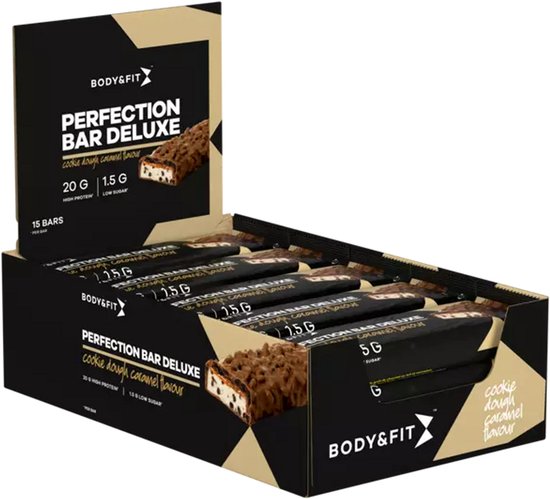 Body & Fit Perfection Bar Deluxe Protein Bar - Eiwitreep - Proteine Repen met 20 Gram Eiwit - Cookie Dough & Caramel - 825 gram (15 Eiwitrepen) van Merkloos