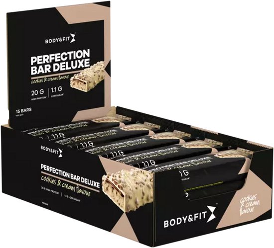 Body & Fit Perfection Bar Deluxe Protein Bar - Eiwitreep - Proteine Repen met 20 Gram Eiwit - Cookies & Cream - 825 gram (15 Eiwitrepen) van Merkloos