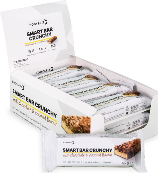Body & Fit Smart Bar Crunchy - Protein Bar - Proteine Repen - Eiwitrepen - Melk Chocolade/Kokosnoot - (12 x 45 gram)