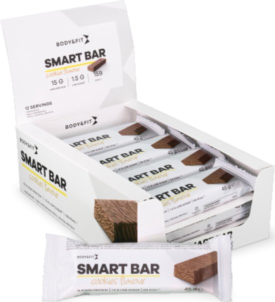 Body & Fit Smart Bars Proteine Repen - Protein Bar - Eiwitreep met 15 Gram Eiwit - Cookies - 540 gram (12 Eiwitrepen) van Merkloos