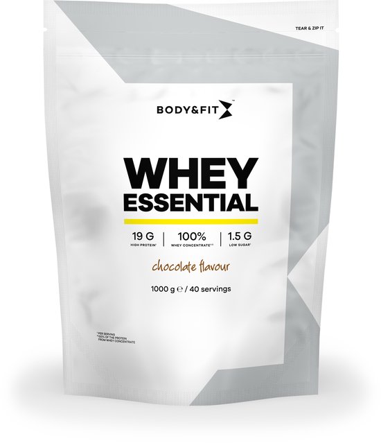 Body & Fit Whey Essential - Eiwitpoeder - Proteine Poeder - 100% Whey Eiwitconcentraat - Whey Protein - Eiwitshakes - Chocolade - 1000 gram (40 shakes)