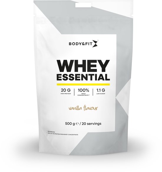Body & Fit Whey Essential - Eiwitpoeder - Proteine Poeder - 100% Whey Eiwitconcentraat - Whey Protein - Eiwitshakes - Vanille - 500 gram (20 shakes) van Merkloos