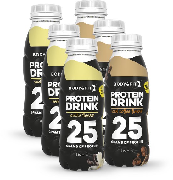 Body&Fit - Protein Drink - Kant en Klare Eiwitshake - Eiwitten - Vanille/Iced Coffee - 6x330ml