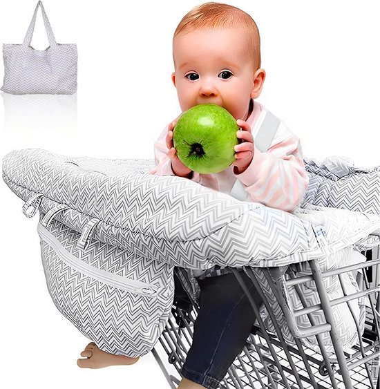 Boodschappenwagenbescherming voor baby's en kinderstoel, 2-in-1, universele hygiënebescherming voor winkelwagen met veiligheidsgordel voor baby's, jongens en babymeisjes, machinewasbaar, grijs van BOO