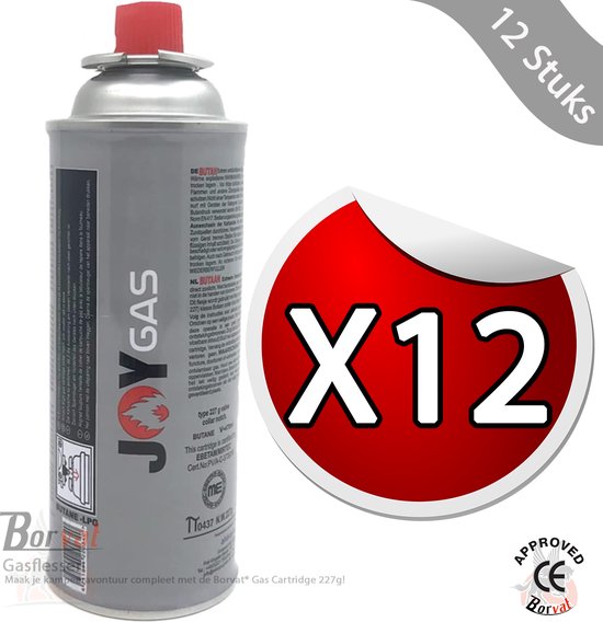 Borvat® - Gas Cartridge - Butaangas Navulling voor Gasflessen en Gasbussen - Butaangaspatronen - Geschikt voor Koken - Camping en Verwarming - 227g - 12 Stuks van Borvat