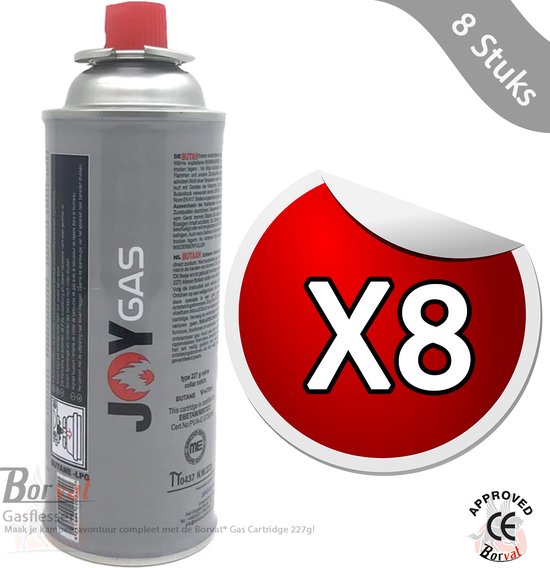 Borvat® - Gas Cartridge - Butaangas Navulling voor Gasflessen en Gasbussen - Butaangaspatronen - Geschikt voor Koken - Camping en Verwarming - 227g - 8 Stuks van Borvat