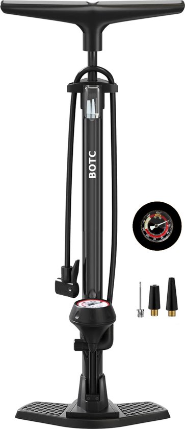 BOTC Fietspomp met Drukmeter - Vloerpomp 160 PSI / 11 Bar - Geschikt voor Presta & Schrader Ventielen - Voetpomp voor Racefiets, Mountainbike, Stadsfiets & E-bike - Zwart
