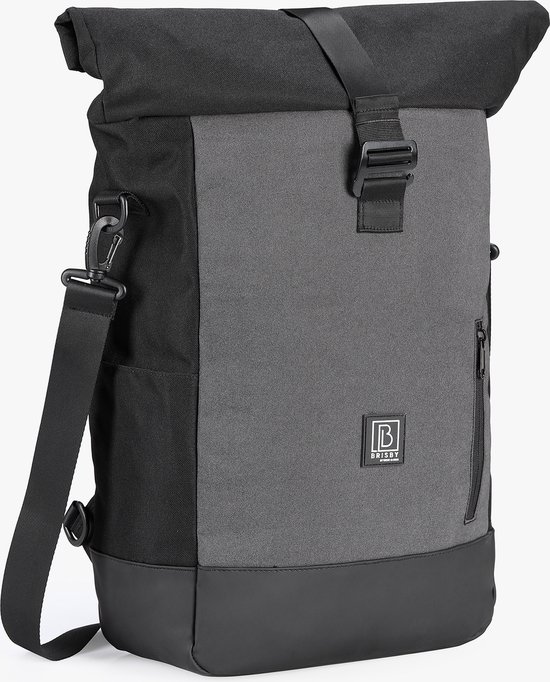 Brisby 20-26 Liter 3 in 1 - Hoge Zichtbaarheid - Reflectie - Waterdichte Rolltop Fietstas - Rugtas - Schoudertas - Ook Voor Elektrische Fiets - Reflectie Zwart van Brisby