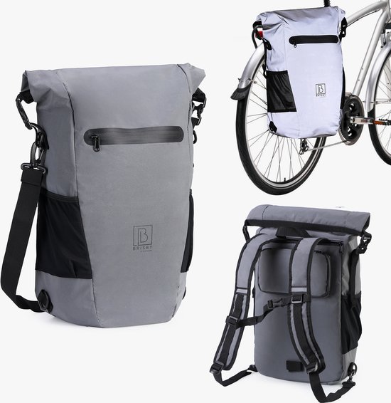 Brisby 20-26 Liter 3 in 1 Waterdichte Rolltop Fietstas - Rugtas - Schoudertas - Ook Voor Elektrische Fiets - 100% Reflectie van Brisby