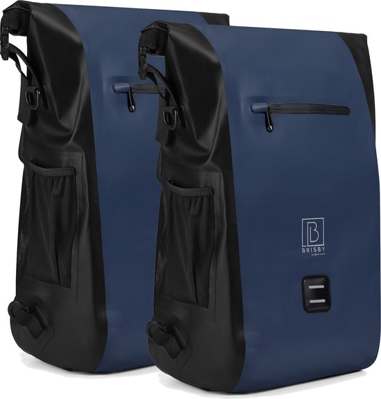 Brisby 40-52 Liter 3 in 1 Waterdichte Rolltop Fietstassen SET van 2 - Rugtas - Schoudertas - Blauw van Brisby