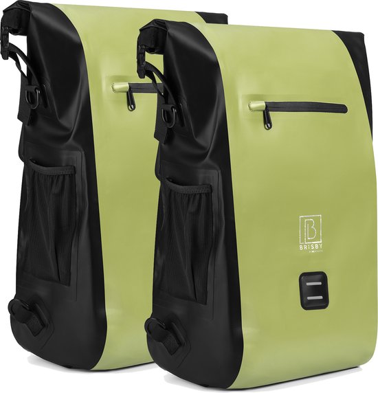 Brisby 40-52 Liter 3 in 1 Waterdichte Rolltop Fietstassen SET van 2 - Rugtas - Schoudertas - Groen van Brisby