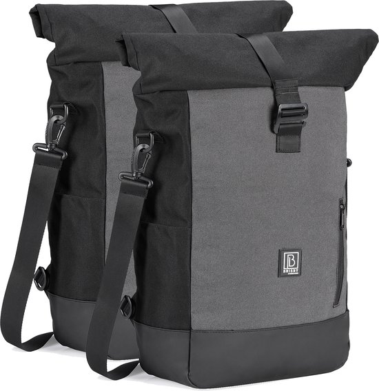 Brisby 40-52 Liter 3 in 1 Waterdichte Rolltop Fietstassen SET van 2 - Rugtas - Schoudertas - Ook Voor Elektrische Fiets - Reflectie Zwart van Brisby