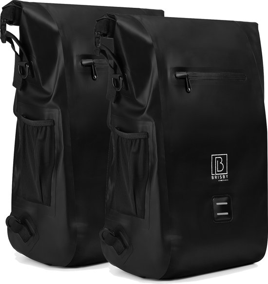 Brisby 40-52 Liter 3 in 1 Waterdichte Rolltop Fietstassen SET van 2 - Rugtas - Schoudertas - Zwart
