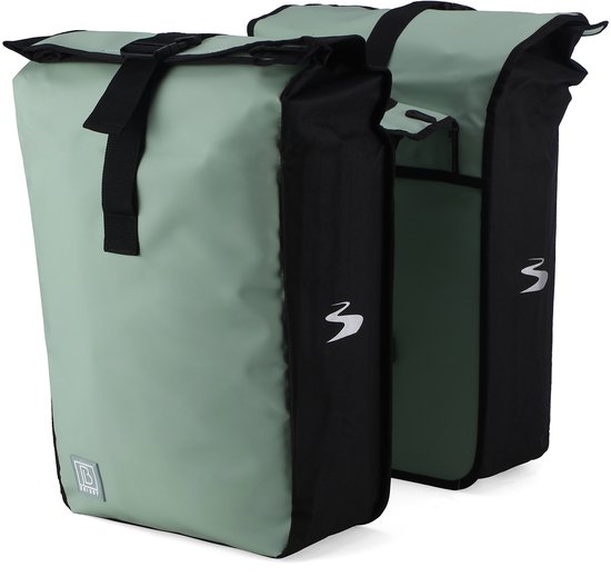 Brisby Dubbele Fietstas Rolltop Zwart 39-48L Waterdicht Geschikt voor Elektrische Fietsen & E-Bike - Groen