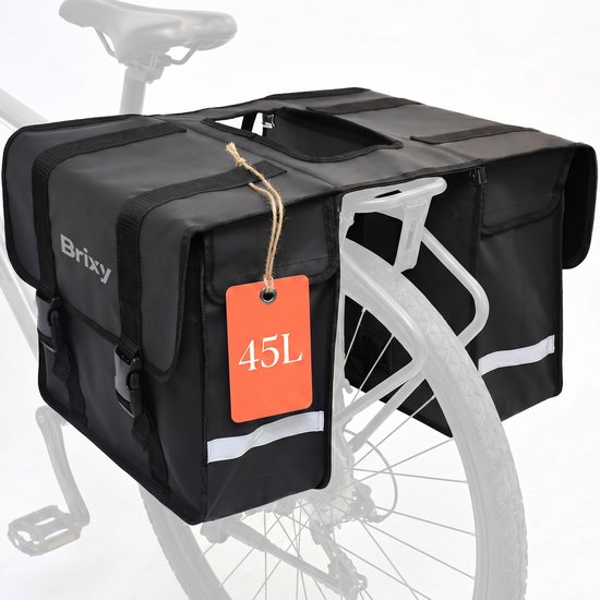 Brixy Dubbele Fietstas - Waterdichte Fietstassen - 45L - Met Reflectoren - Elektrische Fiets - Zwart