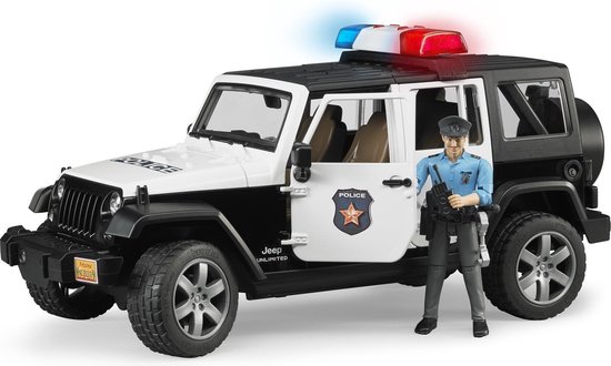Bruder 02526 Jeep Wrangler Unlimited Rubicon Politieauto met Licht en Geluid 1:16 van BRUDER