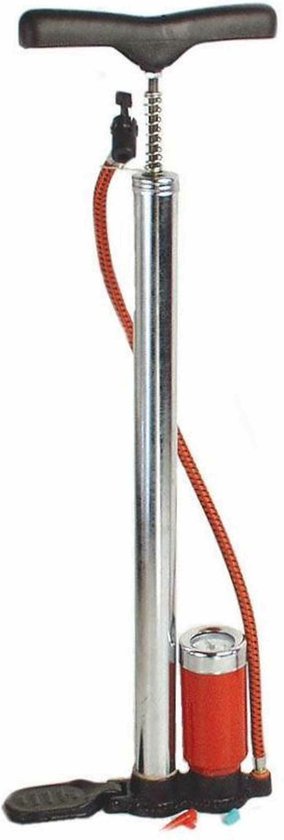 Bruder Mannesmann Fietspomp handpomp - 7 bar - metaal - zilver - manometer - 3 ventieladapters van Brüder Mannesmann