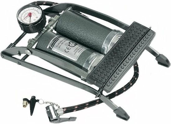 Bruder Mannesmann Voetpomp - grijs - 4 bar - 2 cilinders - manometer - 3 opzetstukken