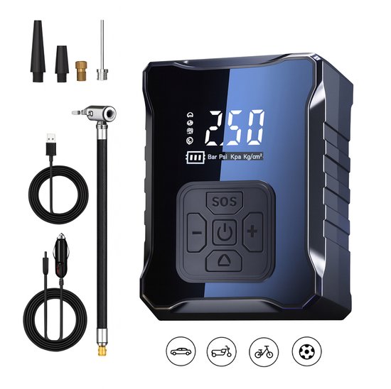 BSTNL Draagbare Elektrische Pomp - Auto, Fiets, Motor, Bal - Draadloos & Met Digitale Drukinstelling - 150 PSI / 10,3 Bar - USB-C Oplaadbaar - Bandenpomp