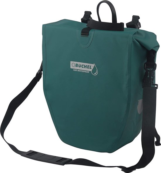 Büchel Luxe Pakaftas / Enkele fietstas - 100% Waterdicht - Met Schouderband - Luxe Pakaf-Systeem - 25,4 Liter - Turquoise van Büchel